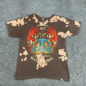 Aerosmith Shirt Mens Medium Brown red 1977 Tour Americas Greatest Rock N Roll